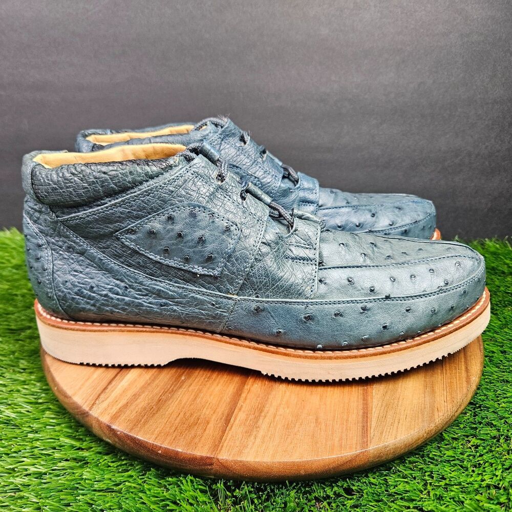 Los Altos Genuine Full Ostrich Shoes Lace Up Sneakers Mens Size 11.5 Exotic Skin